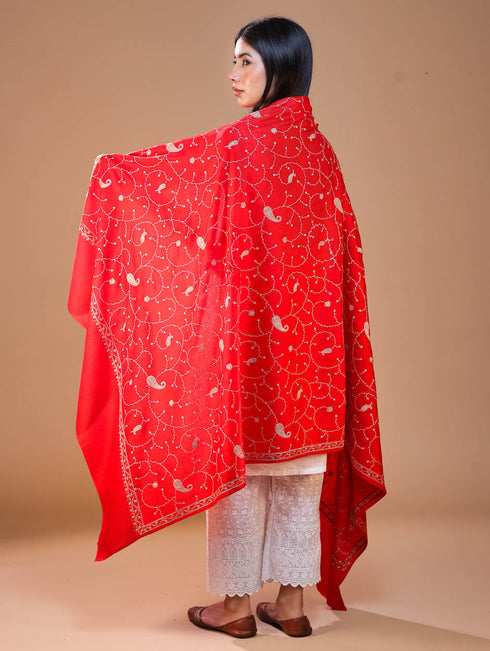 Women's Aari Hand Embroidered Wool Shawl